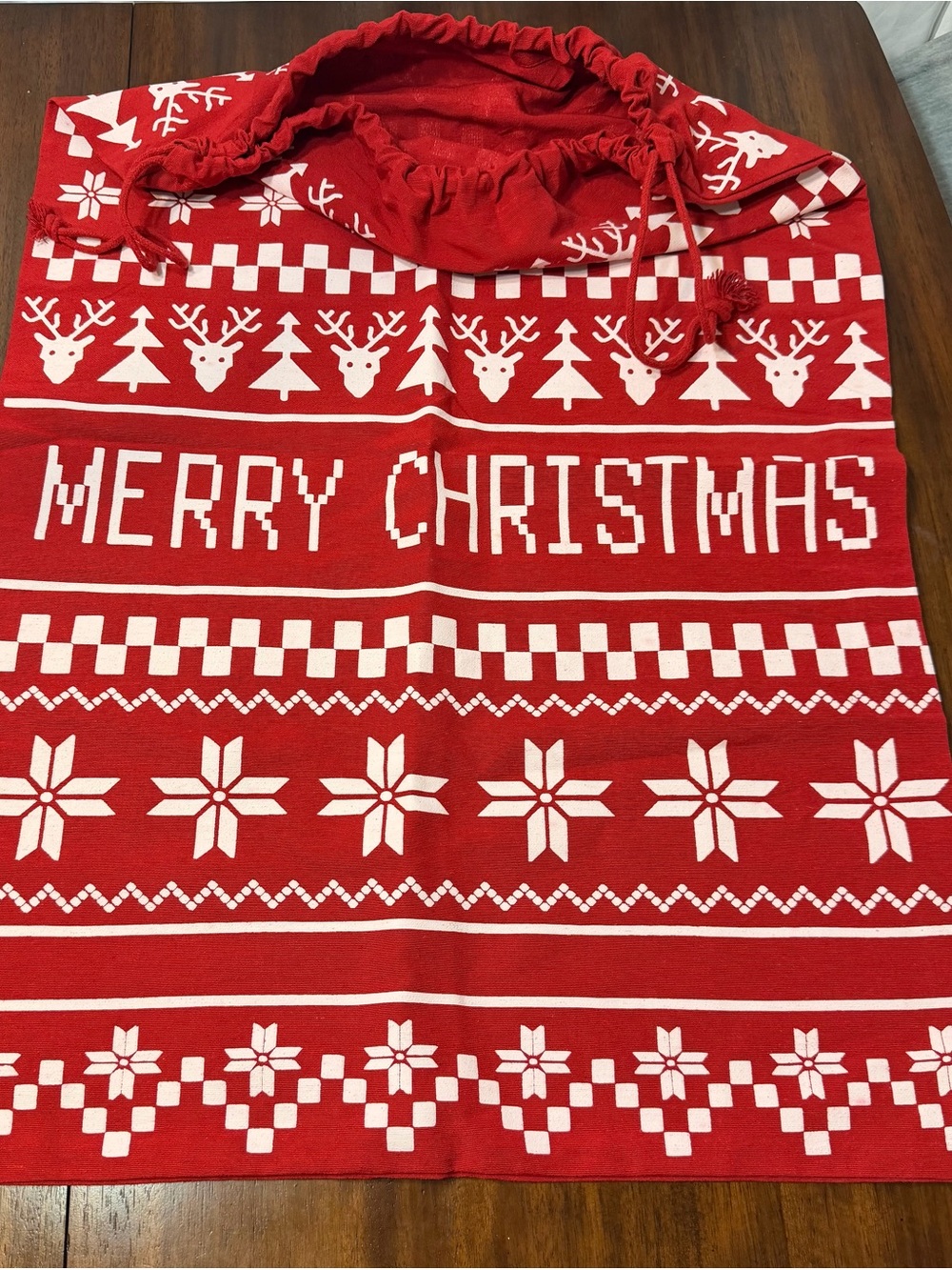 Large Merry Christmas Drawstring Santa Gift Sack Red White Gift Bag Holiday